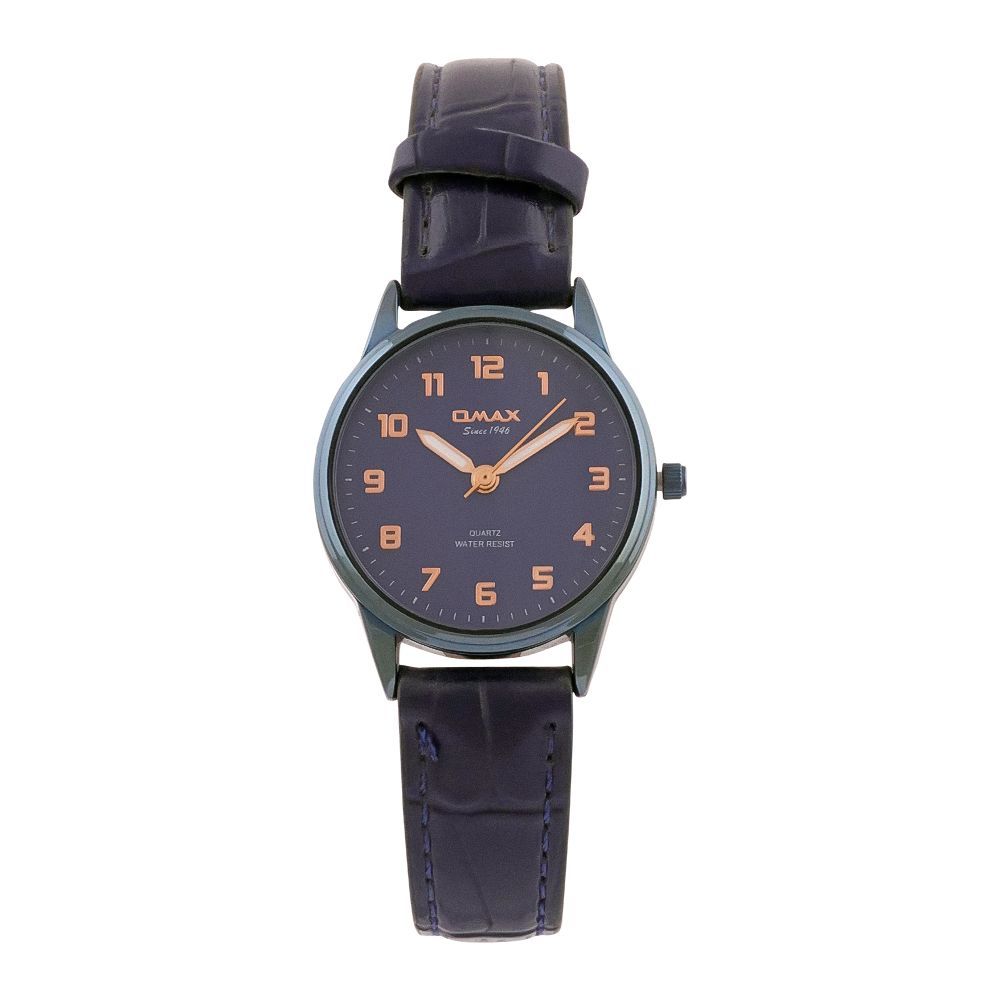 Omax Women's Navy Blue Round Dial With Texture Strap Analog Watch, JXL04S44A