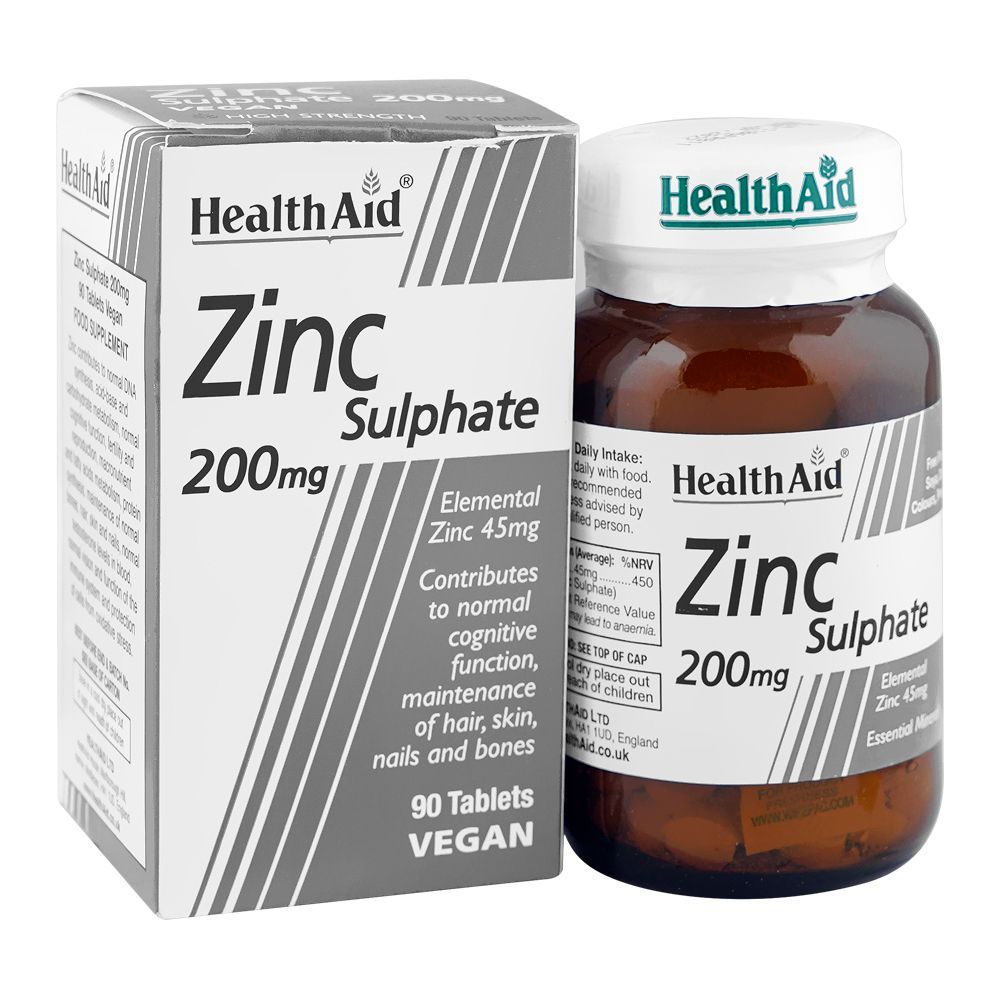 Health Aid Zinc Sulphate 200mg, Bottle (90 Tablets)