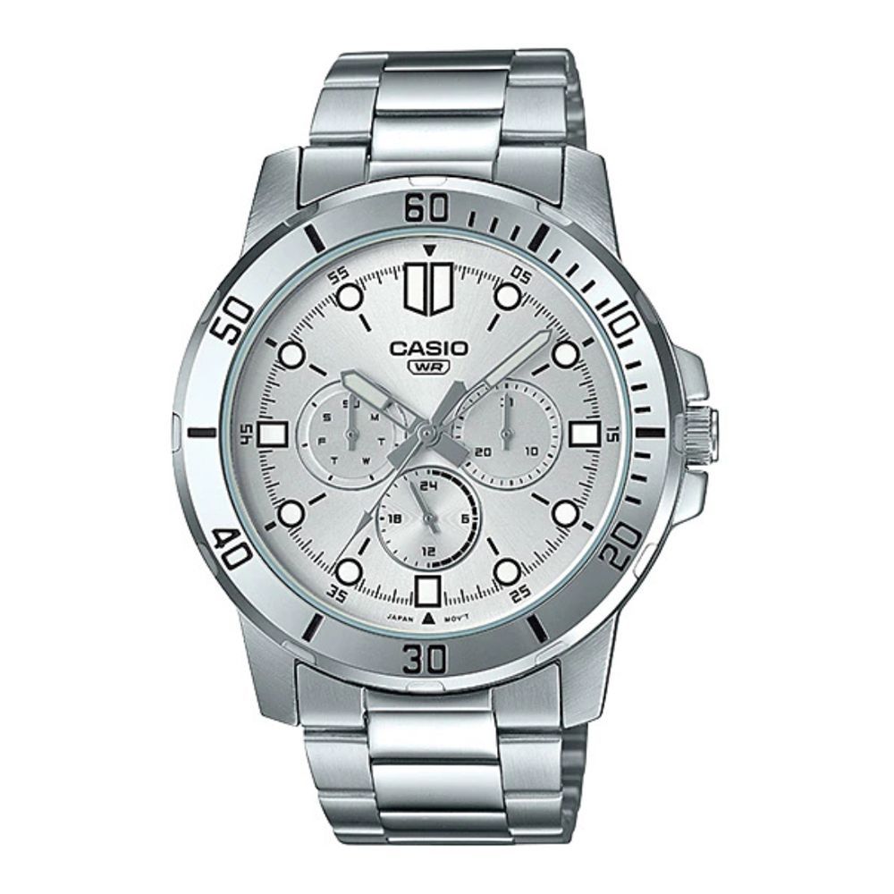 Casio Men's Chronograph Watch With White Dial & Stainless Steel Bracelet, MTP-VD300D-7EUDF