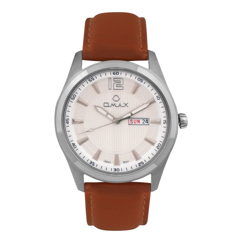 Omax Men's Silver Round Dial With Light Brown Strap Chronograph Watch, 74SMP65I