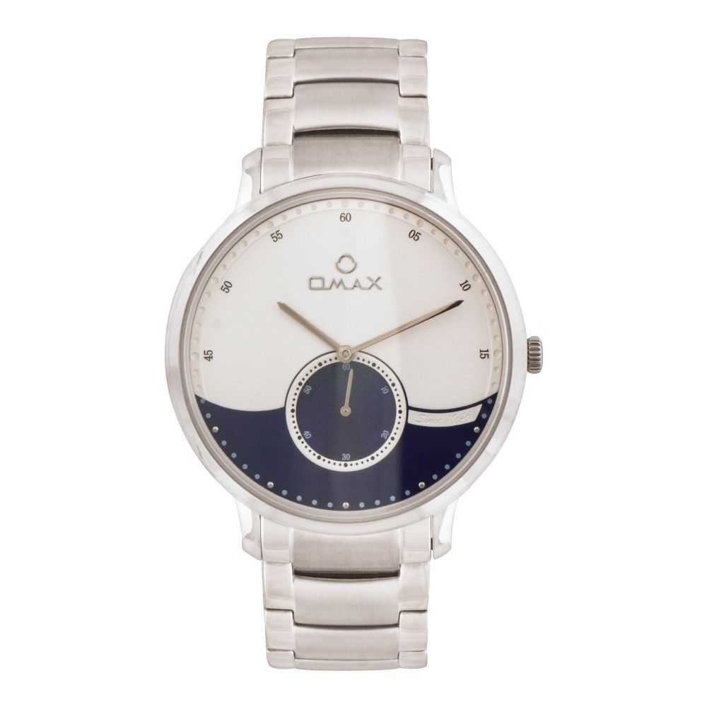 Omax Men's Silver Round Case With Bracelet Chronograph Watch, OS0189V028