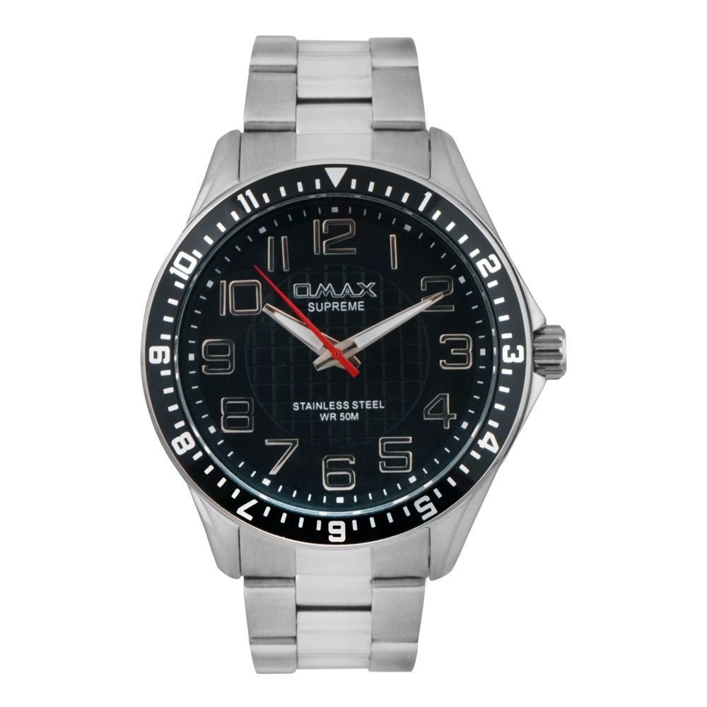 Omax Men's Supreme Black Round Dial With Stainless Chrome Bracelet Analog Watch, CS546