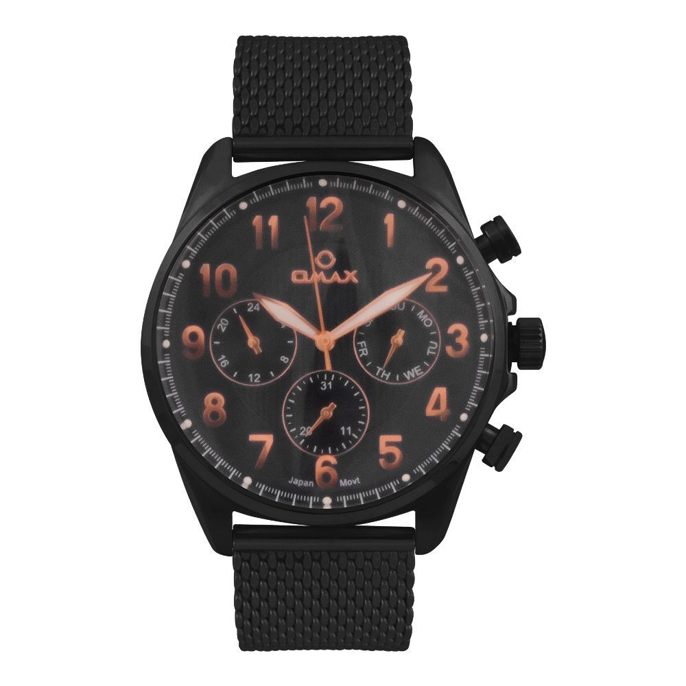 Omax Men's Black Round Dial & Black Bracelet Chronograph Watch, VC05S44I