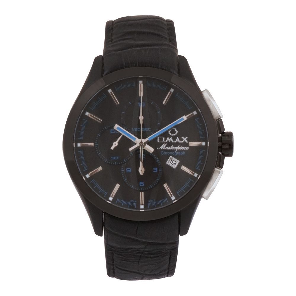 Omax Men's Masterpiece Chronograph Watch, With Black Round Dial & Black Strap  CL02M42I