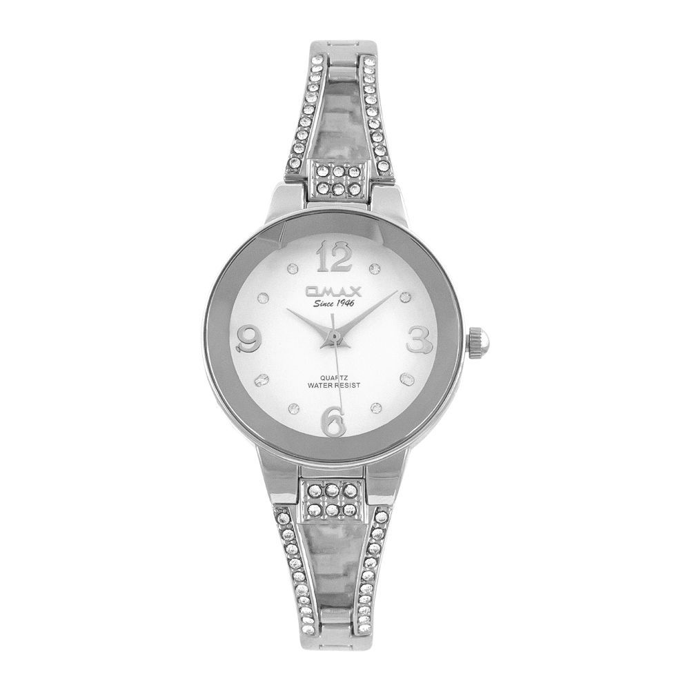 Omax Women's Silver Designed Round Dial & Chain Analog Watch, JEC020I003