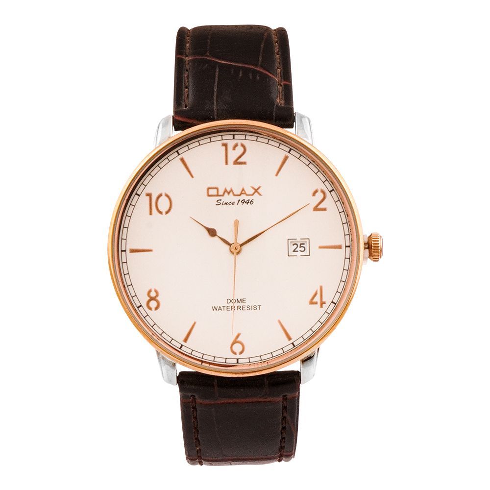 Omax Men's Dome Rose Gold Round Dial With Maroon Texture Strap Analog Watch, DCD001C35I