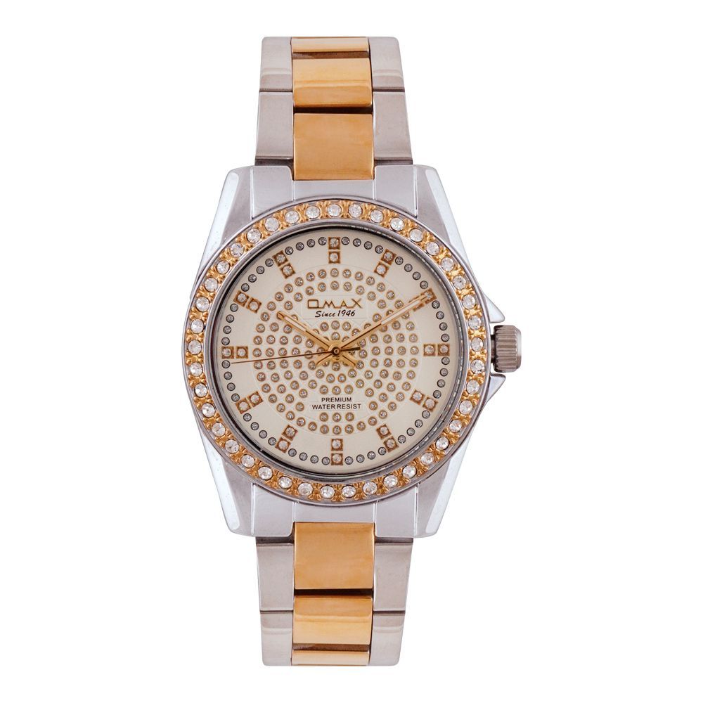 Omax Women's Premium Designed Round Dial With Golden & Chrome Bracelet Analog Watch, SM04T16I