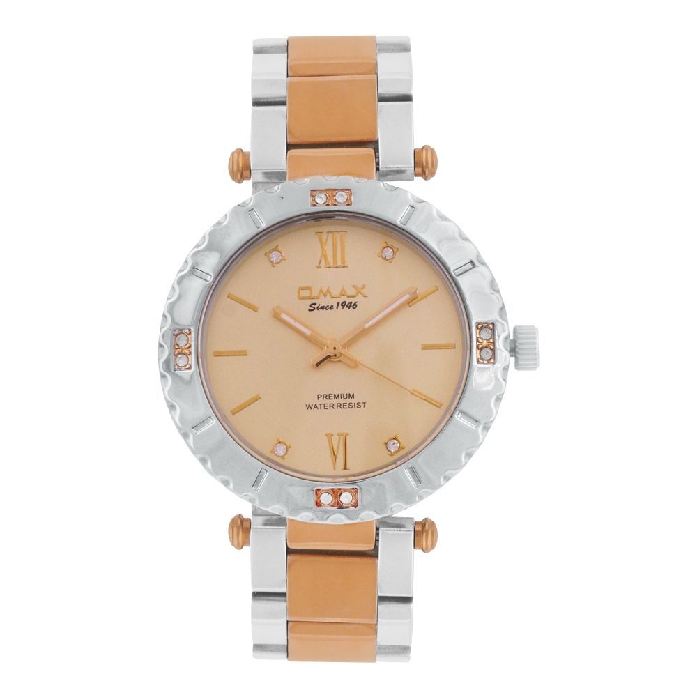 Omax Women's Premium Golden Round Dial With Two Tone Bracelet Analog Watch, OC01T16I