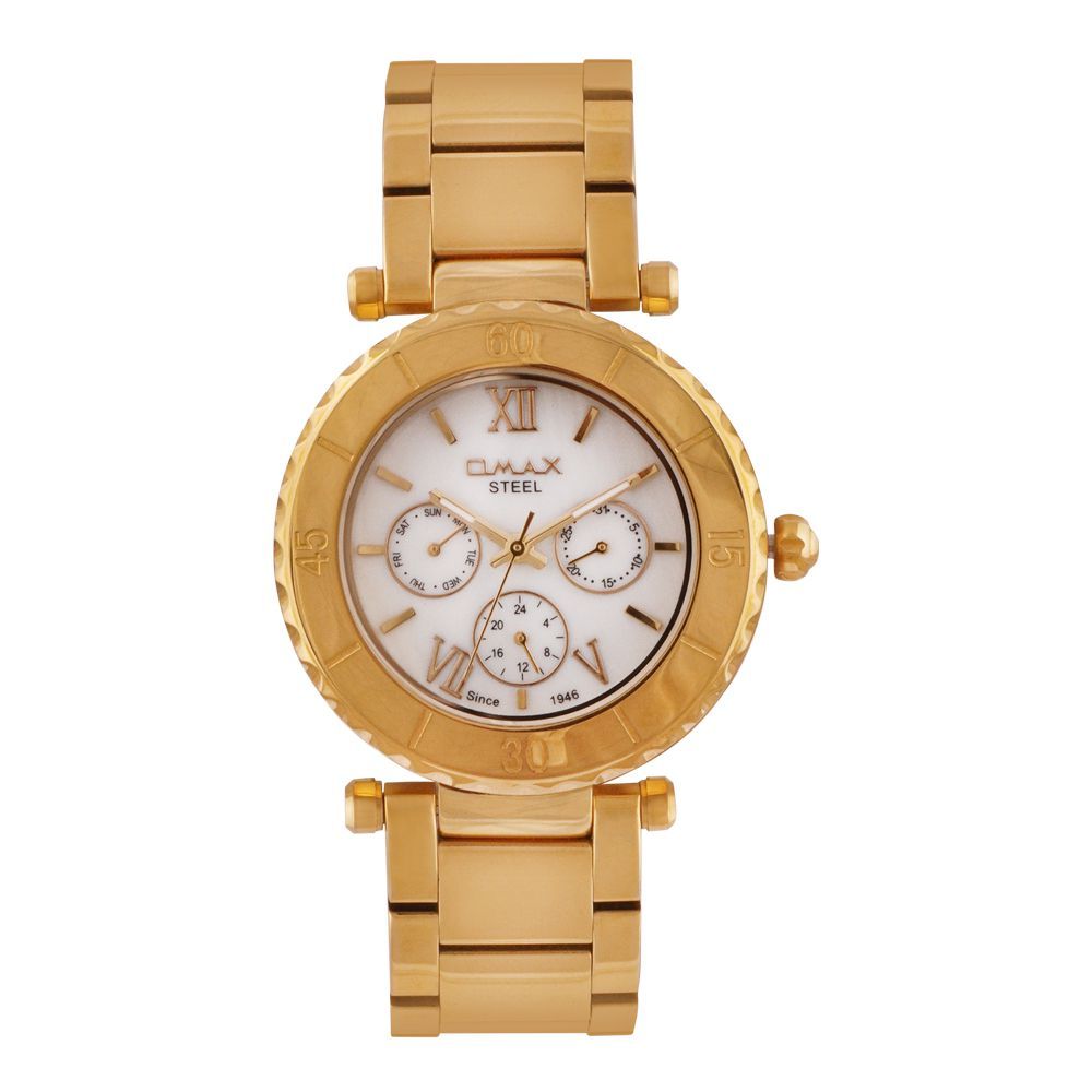Omax Women's Golden Round Dial With Bracelet Chronograph Watch, 54SMG31I
