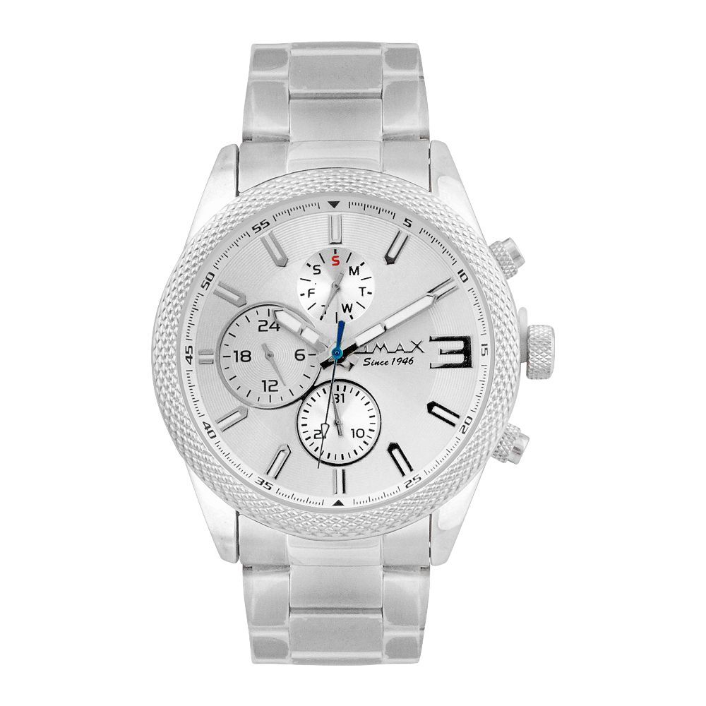 Omax Men's White Dial Stainless Steel Band Chronograph Watch, GX38P66I