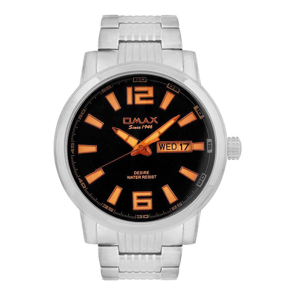 Omax Men's Desire Chrome Round Dial With Black Background & Chrome Bracelet Analog Watch, GX06926I