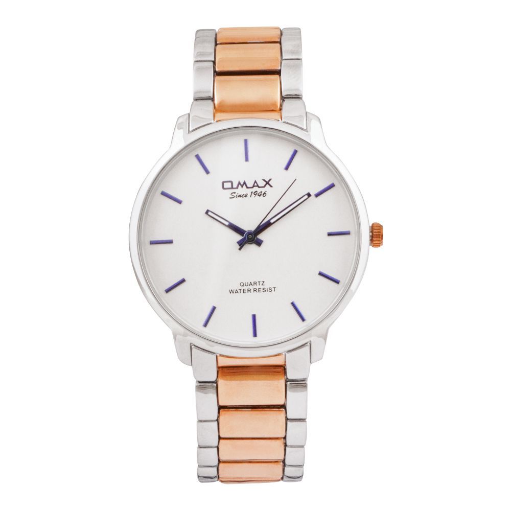 Omax Men's White Silver Round Dial With Two Tone Bracelet Analog Watch, ODC011N018