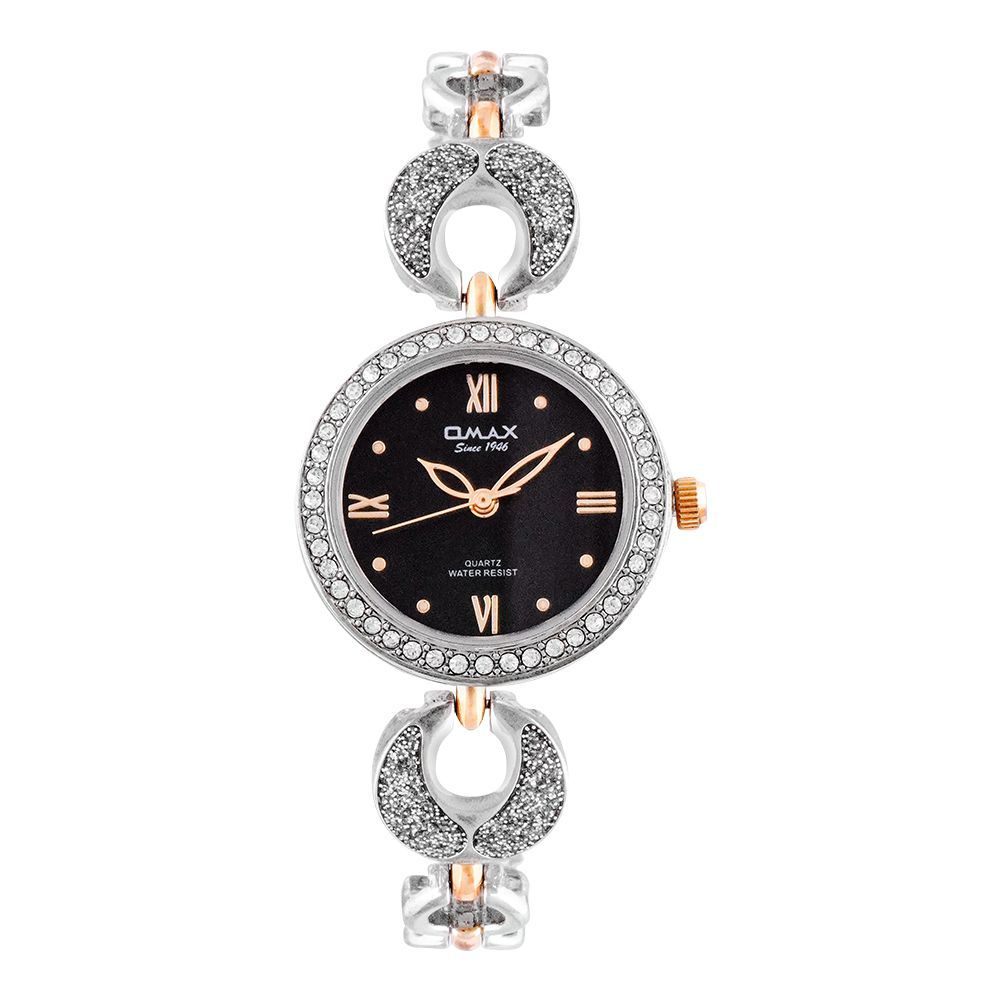 Omax Women's Designed Silver Round Dial With Chain Analog Watch, JES972N002