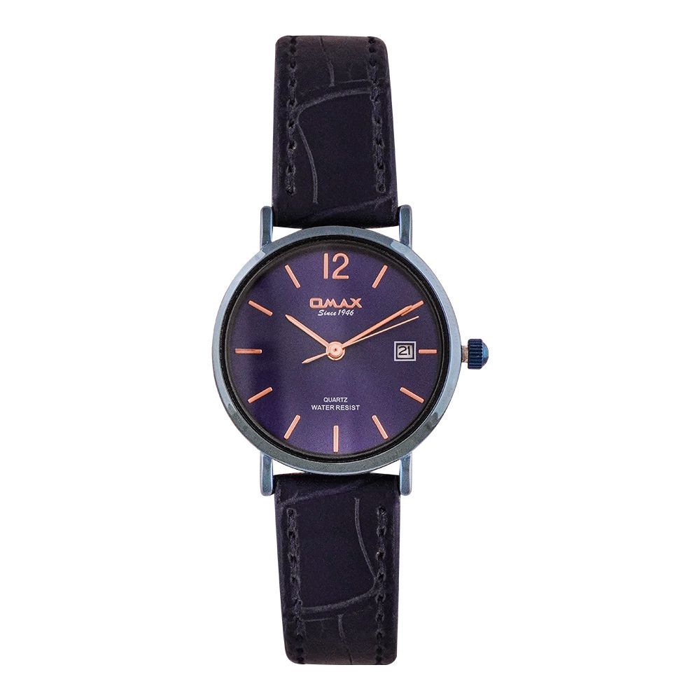 Omax Women's Navy Blue Round Dial & Background  With Texture Strap Analog Watch, HDL07S44I