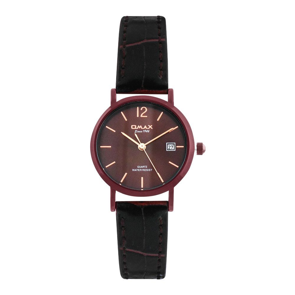 Omax Women's Maroon Round Dial With Texture Strap Analog Watch, HDL07F55I