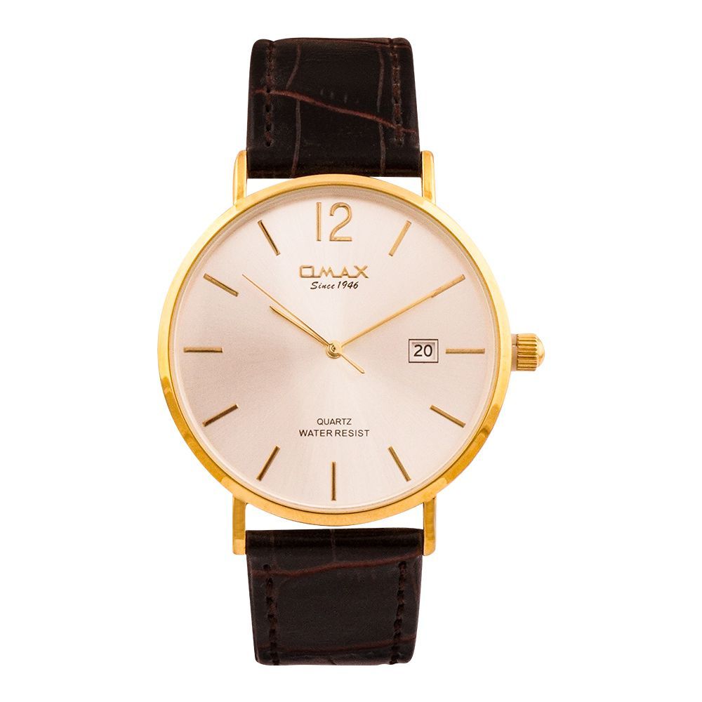 Omax Men's Golden Round Dial With Maroon Texture Strap Analog Watch, HD07G65I