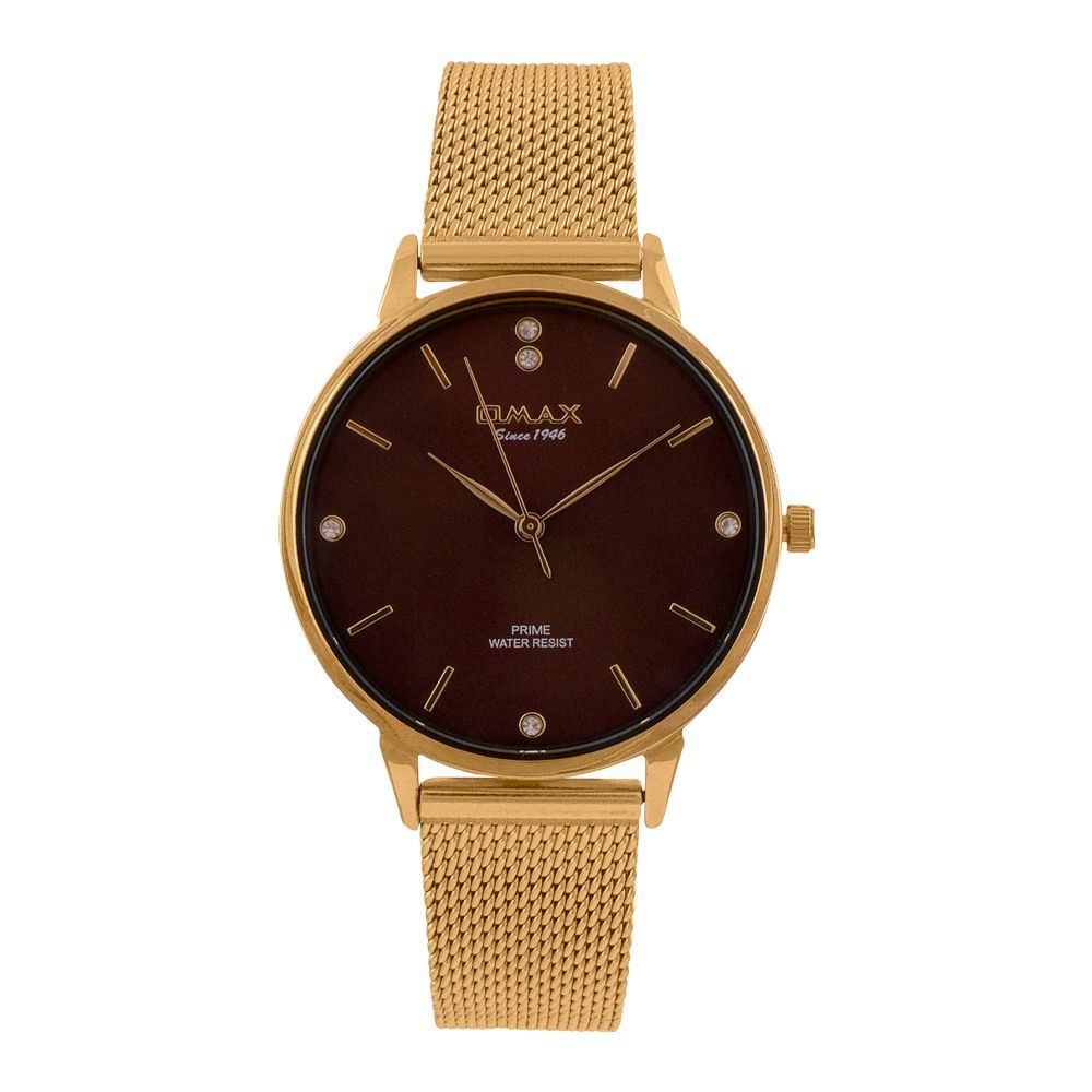 Omax Women's Prime Round Dial with Maroon Background & Golden Bracelet Analog Watch, PMM03GC1I
