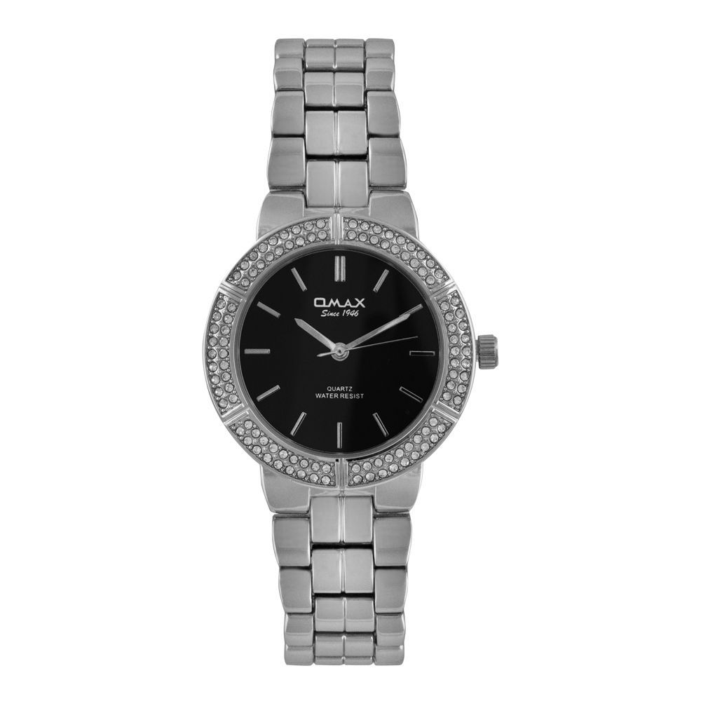 Omax Women's Designed Chrome Round Dial With Black Background & Bracelet Analog Watch, JED208I002