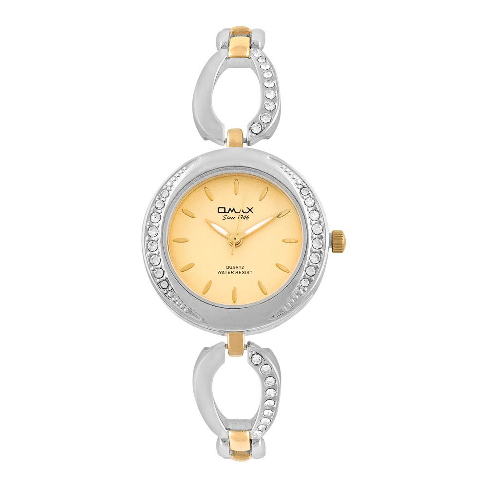 Omax Women's Golden Designed Background With Designed Chain Watch, JES932N001