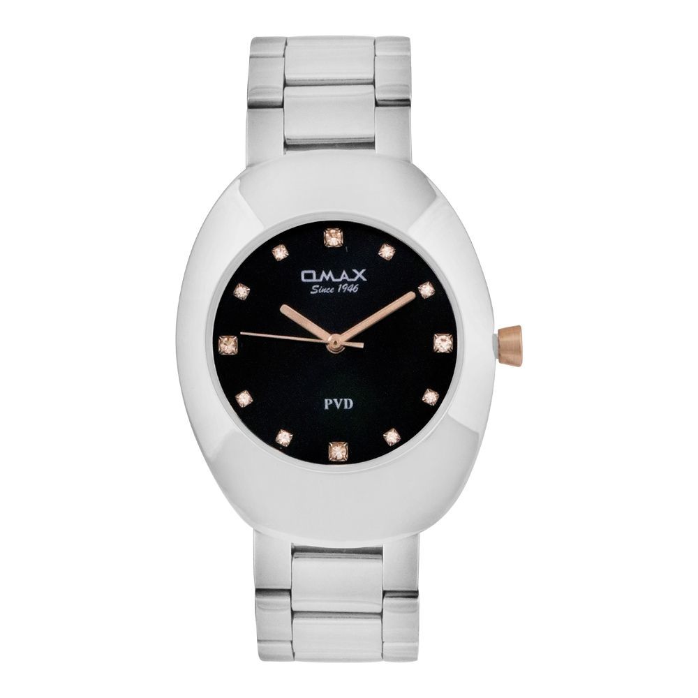 Omax Women's Chrome Oval Dial With Black Background With Bracelet Analog Watch, FSB013I004