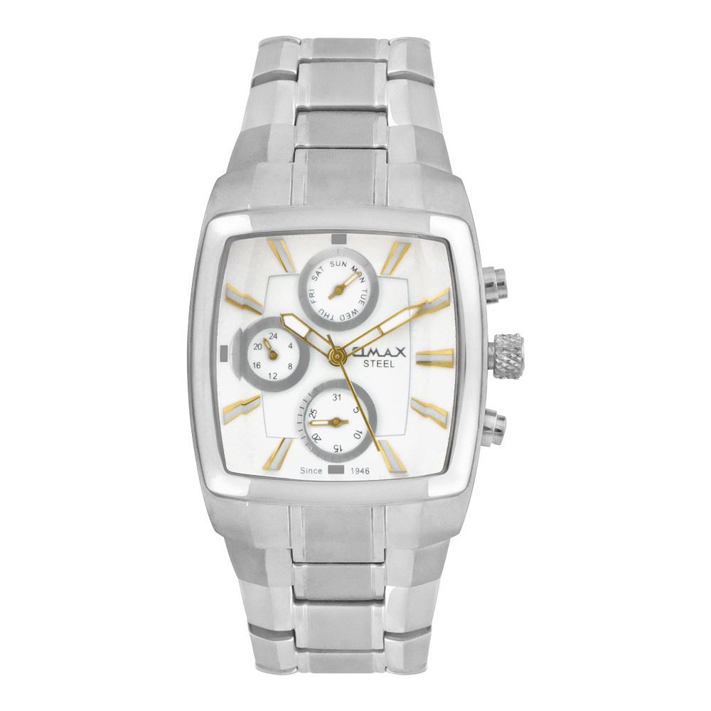 Omax Men's Silver Square Dial With Bracelet Chronograph Watch, 40SMP