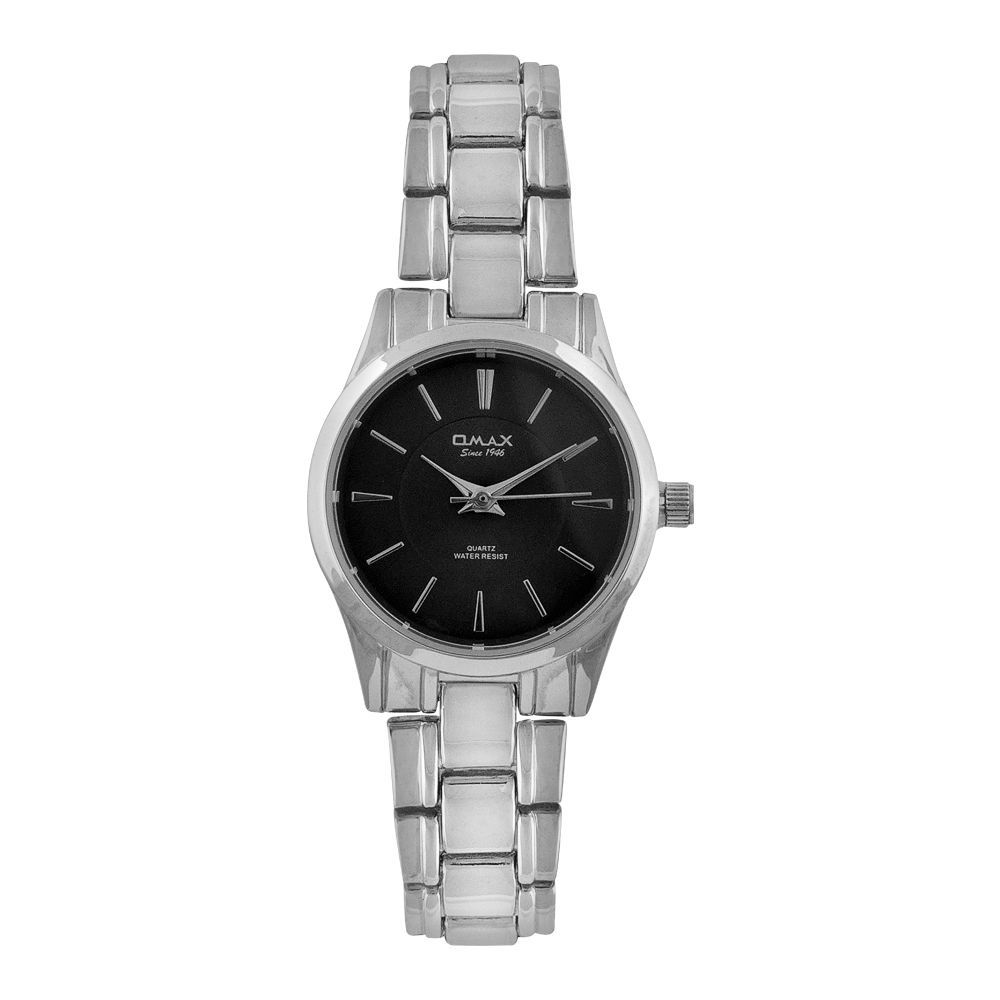Omax Women's Black Background Chrome Round Dial With Bracelet Analog Watch, HSA056P004