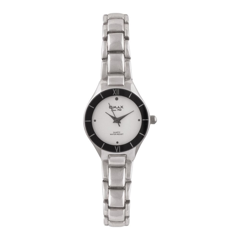 Omax Women's Round Roman Dial With Chrome Chain Analog Watch, HSA078P028