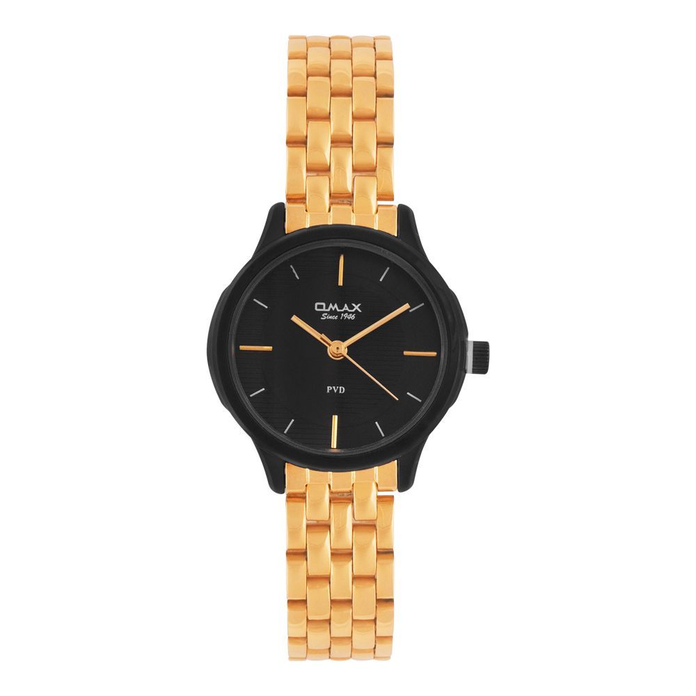 Omax Women's PVD Black Round Dial With Golden Bracelet Analog Watch, FSB002BG02