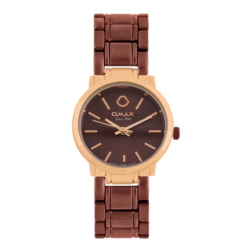 Omax Women's Rust Gold Round Designed Dial With Maroon Bracelet Analog Watch, ASL002B002