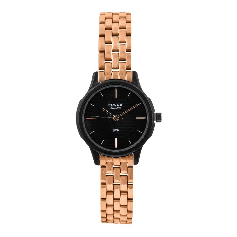 Omax Women's PVD Black Round Dial With Rose Gold Bracelet Analog Watch, ASL002BF02