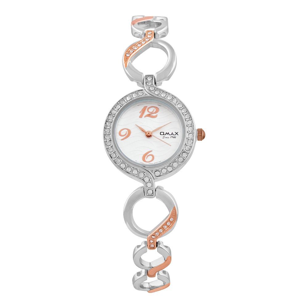 Omax Women's Silver Round Dial With Designed Chain Analog Watch, JES962N008