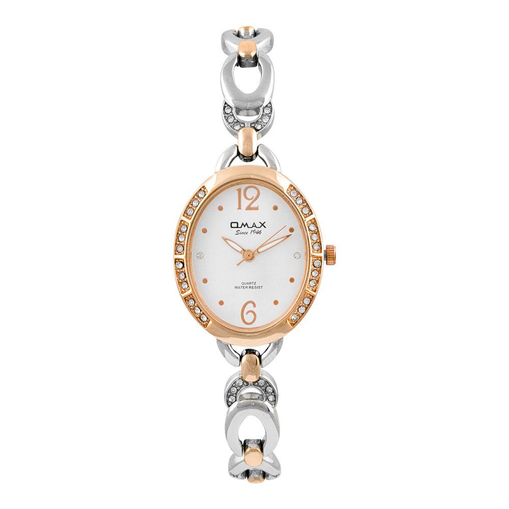Omax Women's Designed Golden Oval Dial With Chain Analog Watch, JES968N003