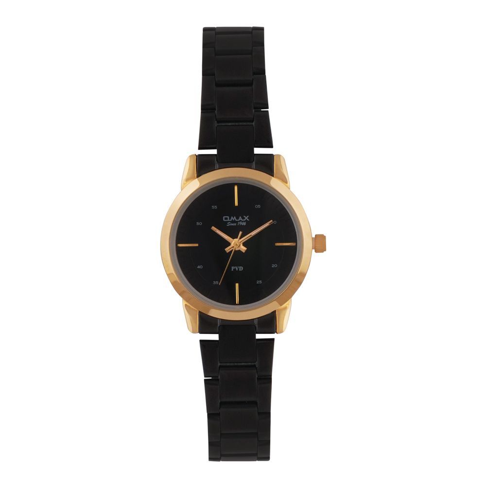 Omax Women's PVD Golden Round Dial With Black Background & Bracelet Analog Watch, ASL002QB02