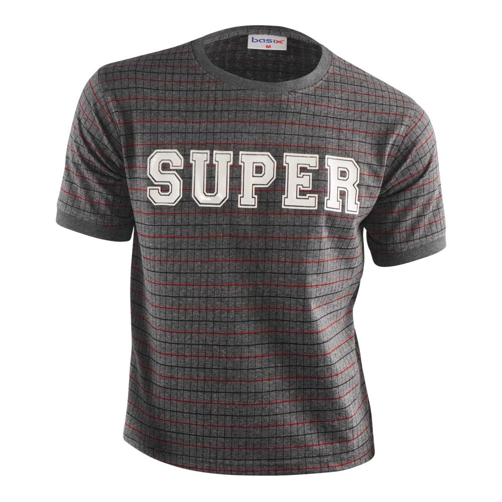 Basix Men's Stretchable Super Half Sleeves Round Neck Check T-Shirt, MS-62
