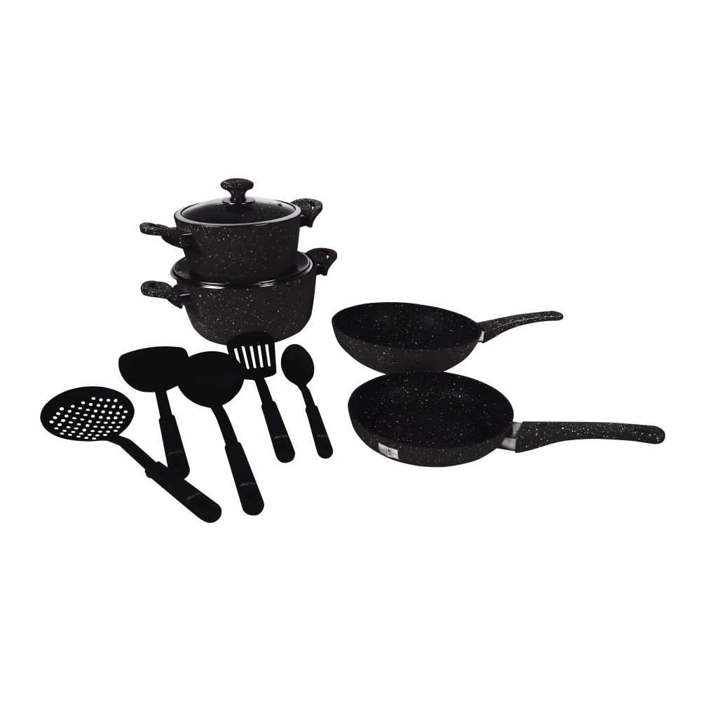 Prestige Saflon Granit Line Cook Set + Spoon Set, 11 Pieces, Black
