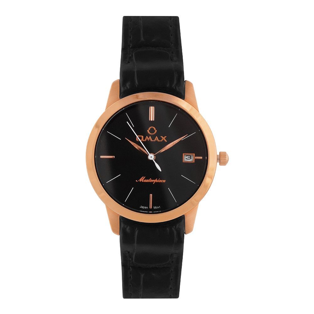Omax Women's Masterpiece Rust Gold Round Dial With Black Background & Plain Black Strap Analog Watch, ML01R22I