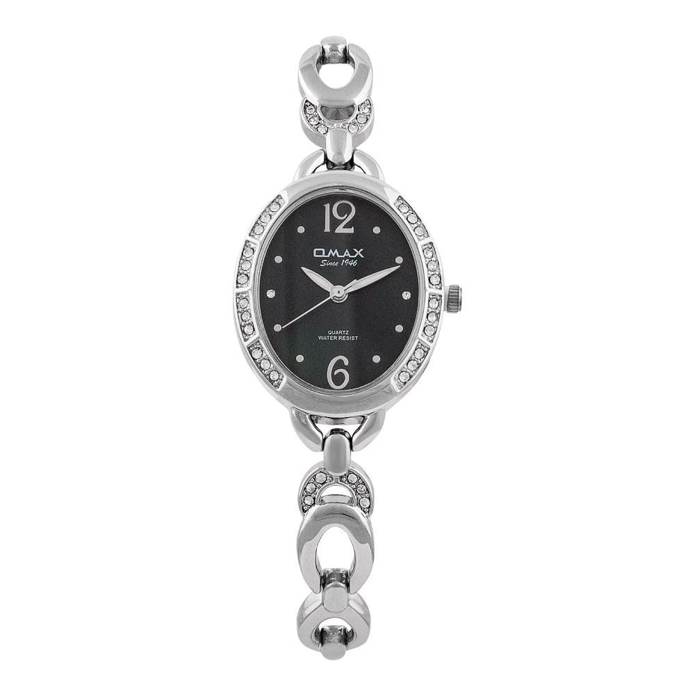 Omax Women's Designed Silver Oval Dial & Chain Analog Watch, JES968P002