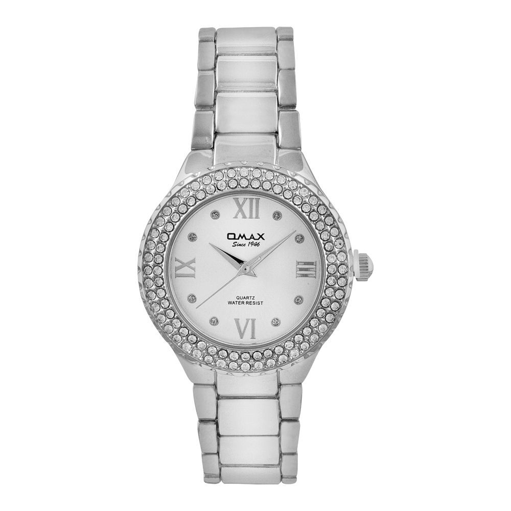 Omax Women's Designed Round Chrome Dial With Bracelet Analog Watch, JED024P008