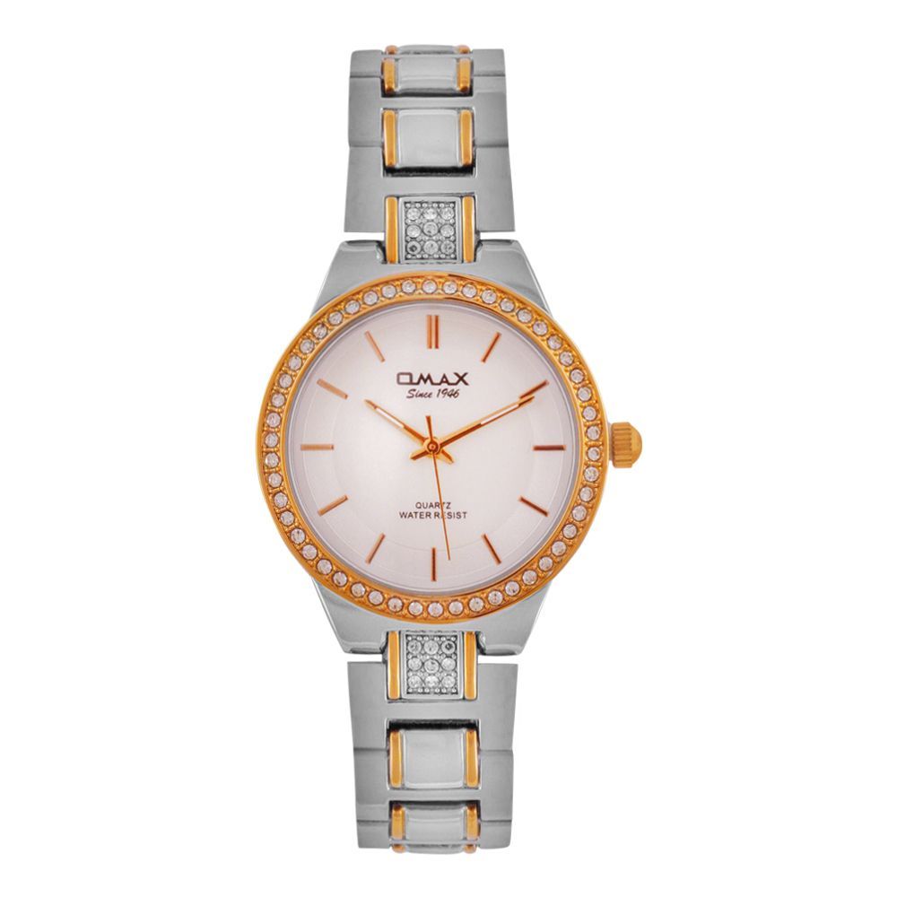 Omax Women's Golden Round Dial With Rose Gold Background & Two Tone Bracelet Analog Watch, JED026P008