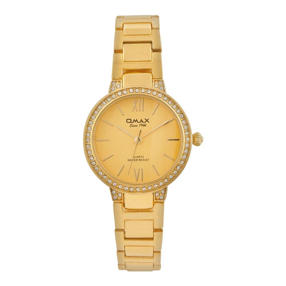 Omax Women's Golden Round Dial & Bracelet Analog Watch, JED214Q001