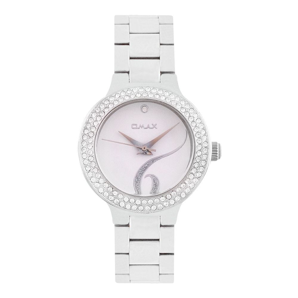 Omax Women's Chrome Designed Round Dial With Baby Pink Background & Bracelet Analog Watch, 37SYP36I