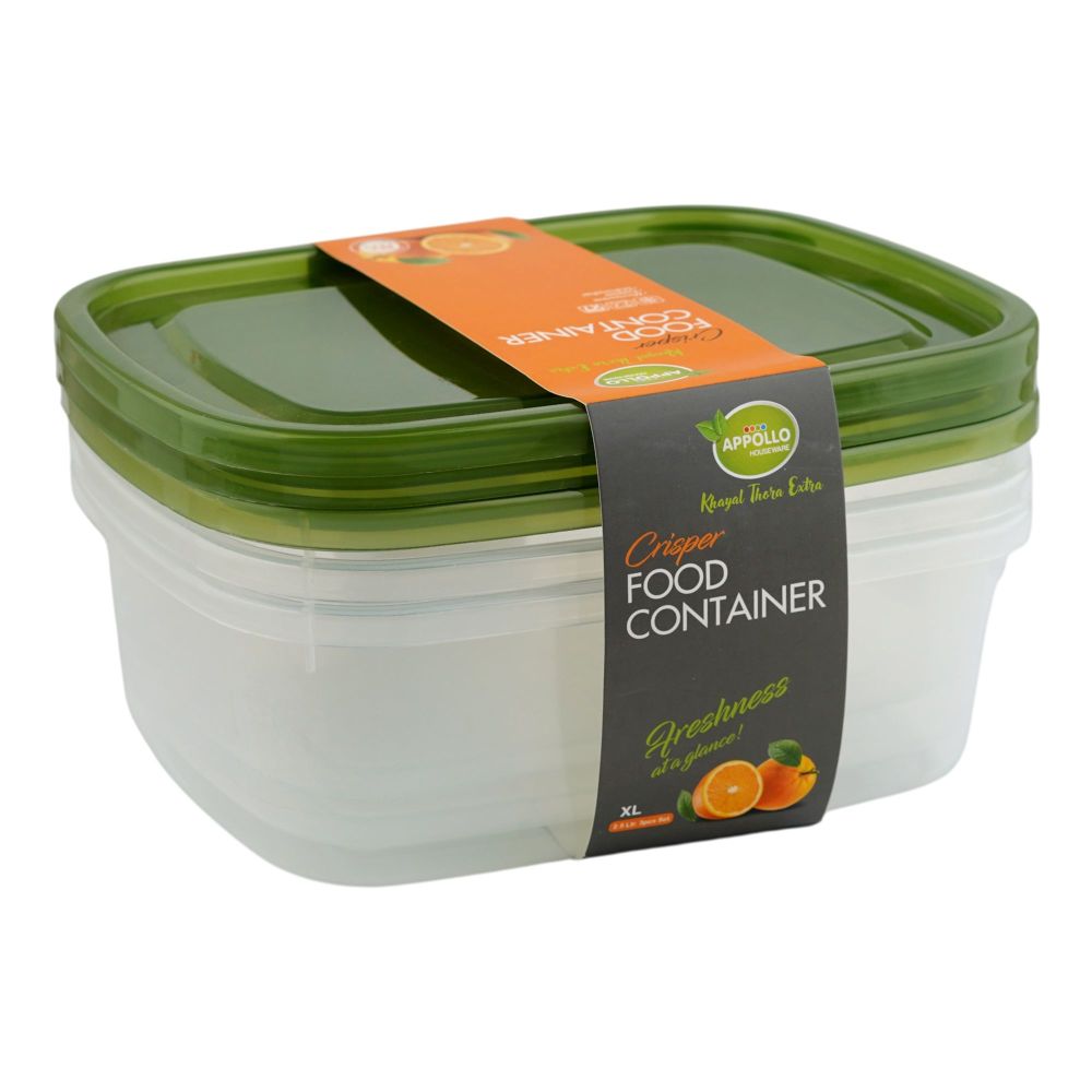 Appollo Crisper Food Container Set, 2.5 Liters, Green, 3-Pack