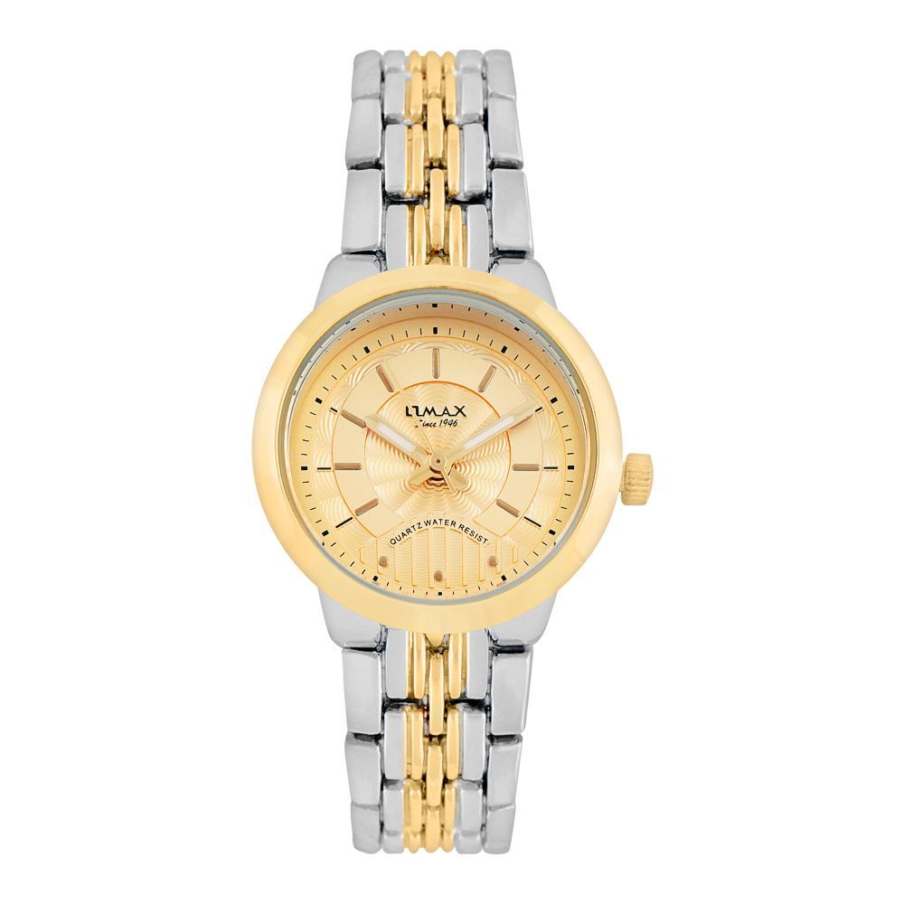 Omax Women's Quartz Water Resist Light Gold Round Dial With Two Tone Bracelet  Analog Watch, HSA072N018