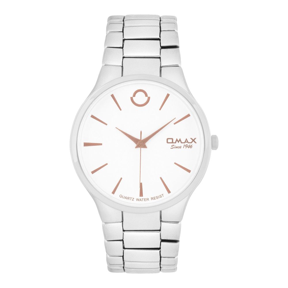 Omax Men's White Round Dial With Chrome Bracelet Analog Watch, ODC005L043
