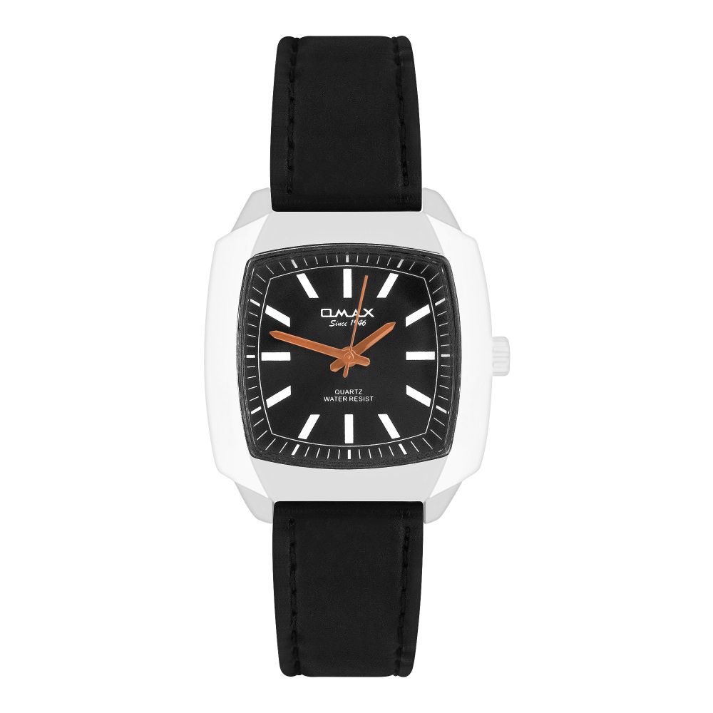 Omax Men's Square Silver Dial With Black Texture Strap Analog Watch, KC3431PBA2