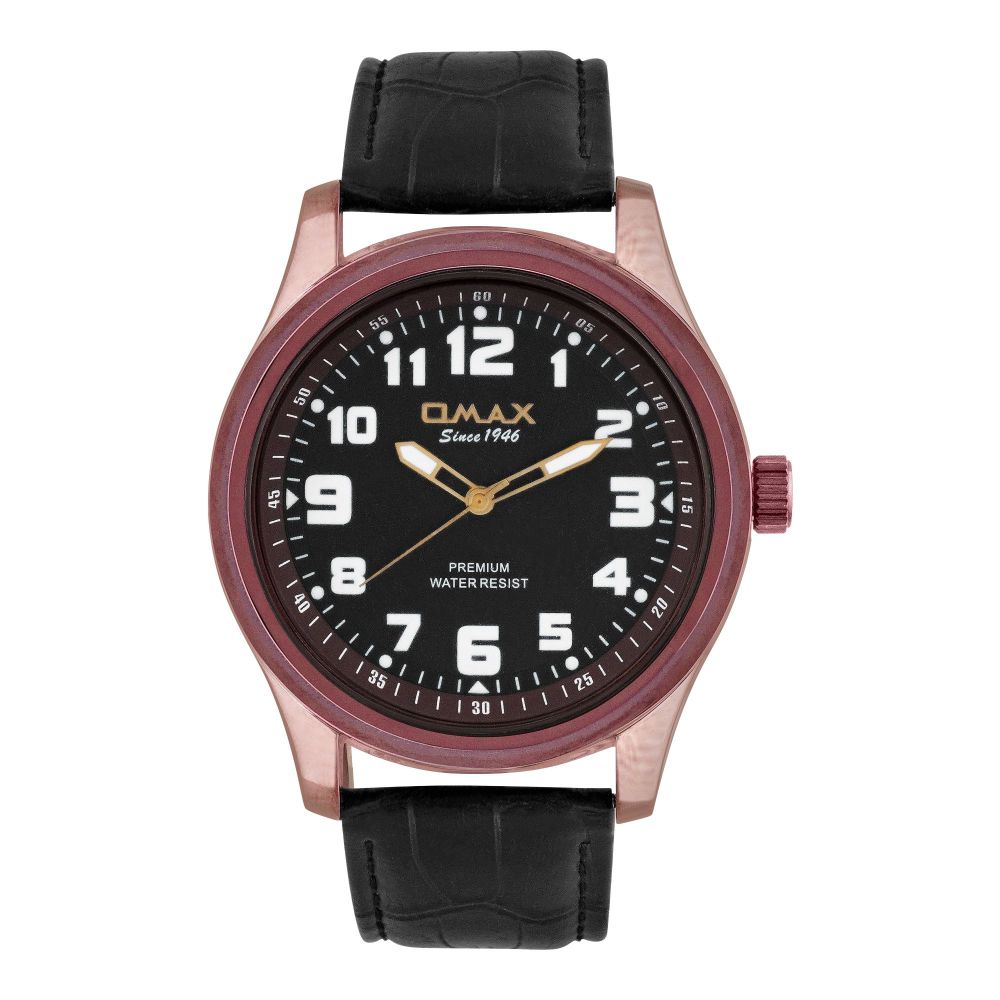 Omax Men's Maroon Round Dial With Texture Black Strap Analog Watch, JA08F55A
