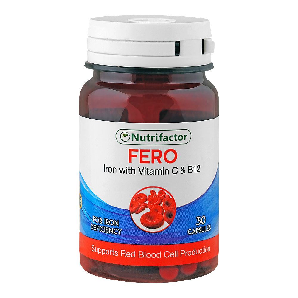 Nutrifactor Fero Iron With Vitamin C & B12 Capsule, For Iron Deficiency, 30-Pack