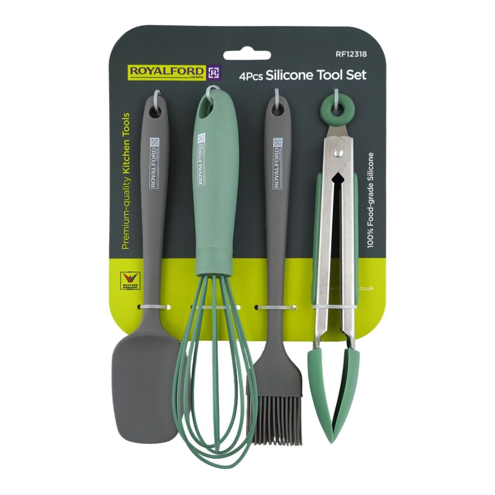 Royalford Silicone Tools Set, Wooden Handle, RF12318, 4-Pack