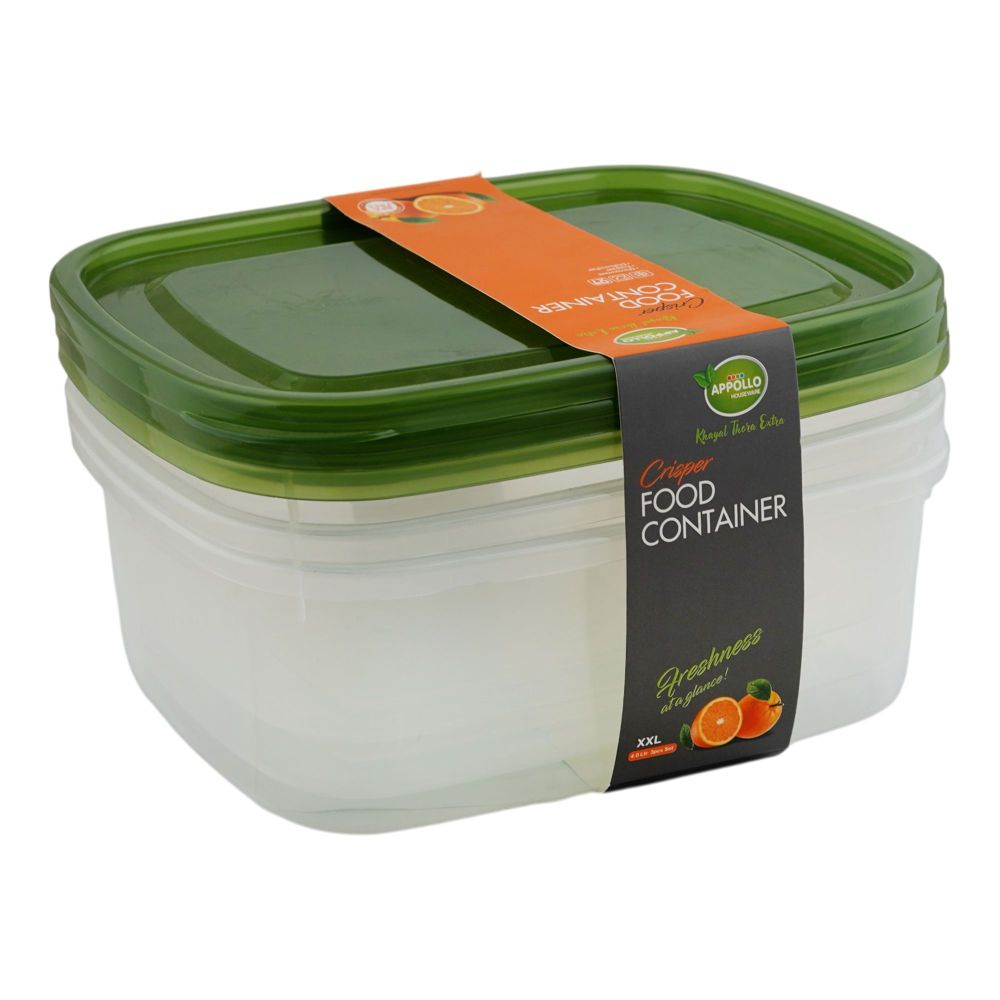 Appollo Crisper Food Container Set, 4 Liters, Green, 3-Pack