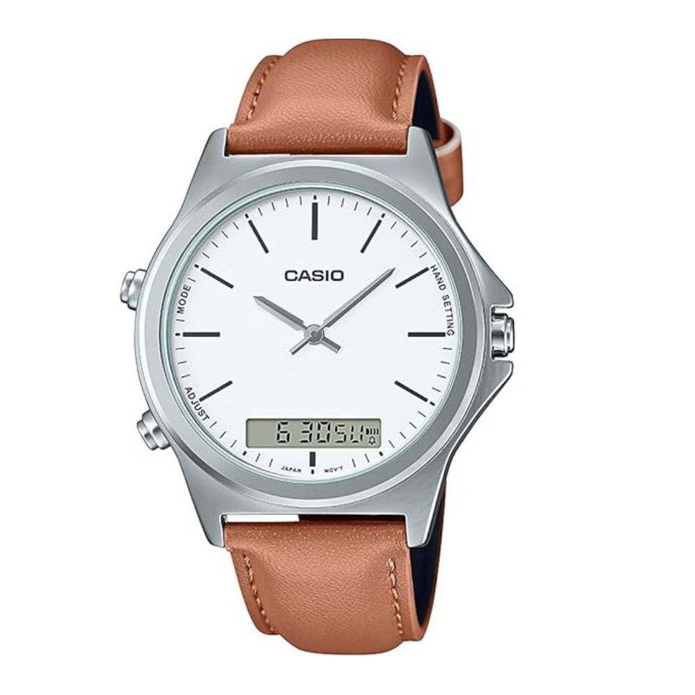 Casio Men’s Analog Watch With White Dial & Light Brown Plain Strap, MTP-VC01L-7EUDF
